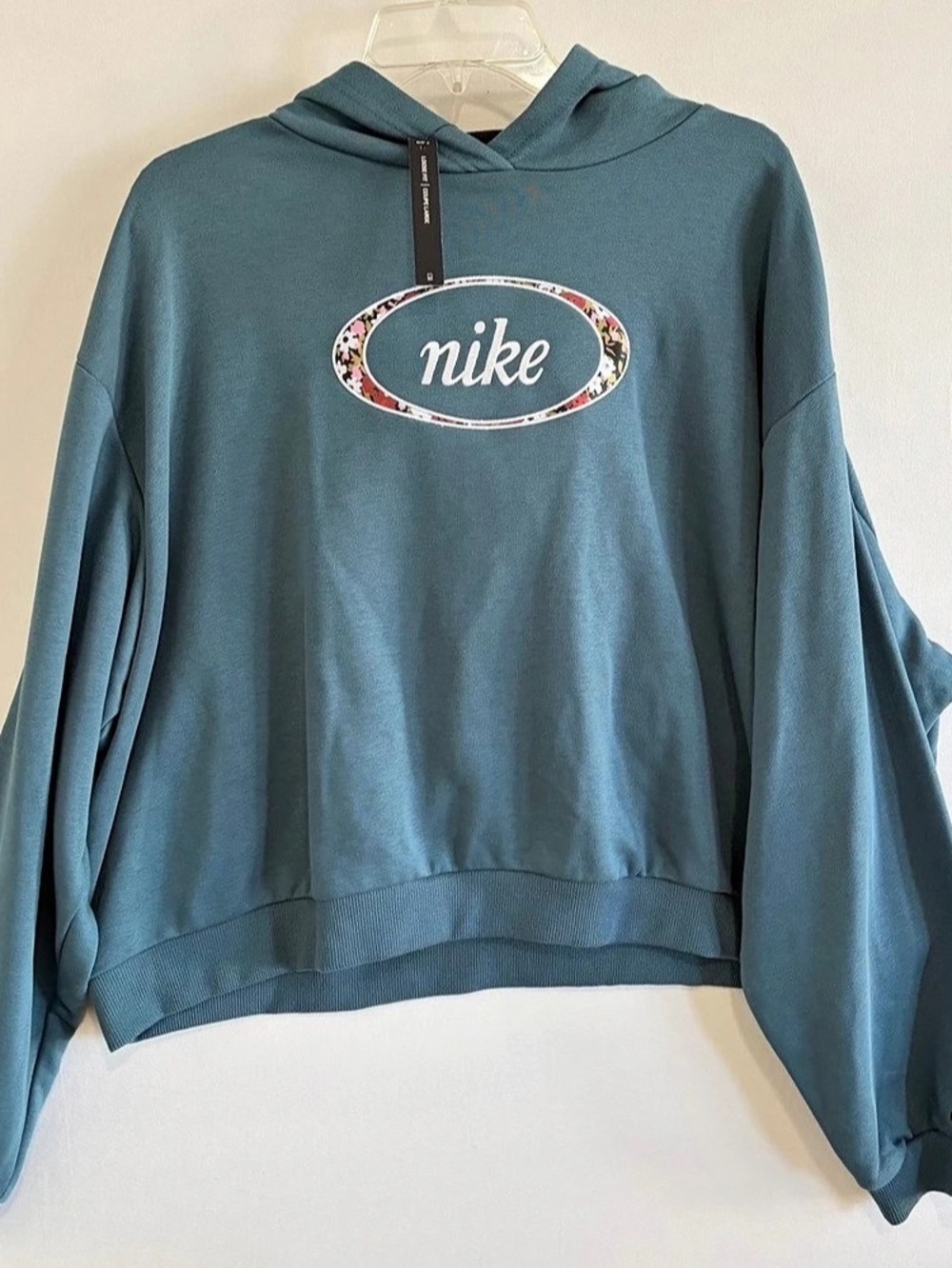 Nike Sportswear Cropped Hoodie Womens 2XL Plus Blue Teal Floral Logo New